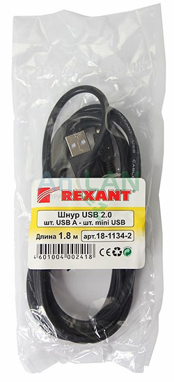 шнур mini usb (male) - usb-a (male) 1.8m черный rexant