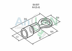 наконечник кольцевой изолированный (нки ø10.5мм) 0.5-1.5мм² (vr1.25-10) rexant